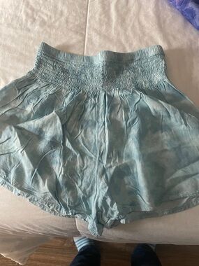 High-Waist Smocked Light Blue Women's Shorts